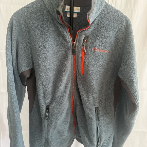 Columbia Light Gray Fleece Jacket with Orange Trim - Picture 1 of 5